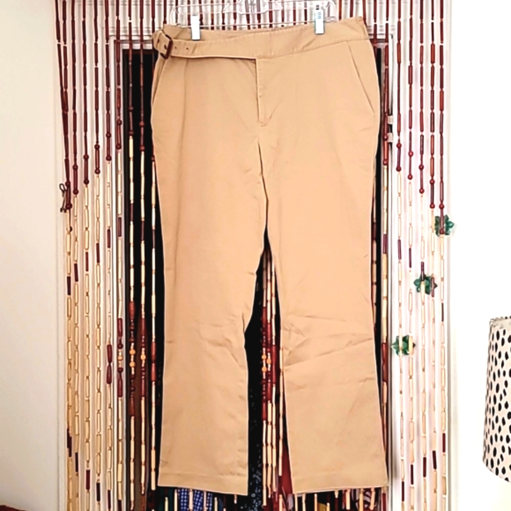 LAUREN Ralph Lauren Belted Khaki Straight/Boot-Cut Career/Casual Pant 14